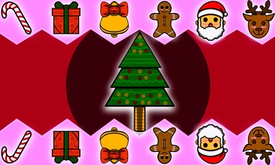 Christmas cartoon illustration with cute holiday elements.