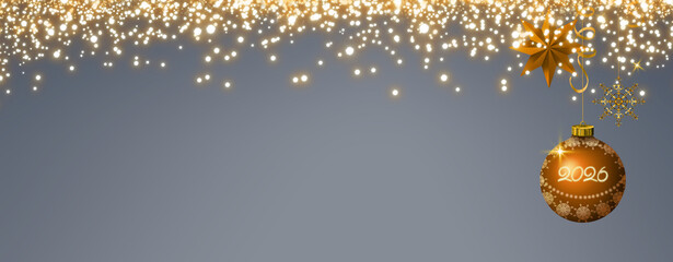 New Year's 2026 and Merry Christmas background with golden decoration.