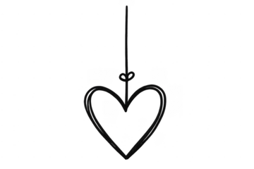 Hand drawn heart doodle hanging with string