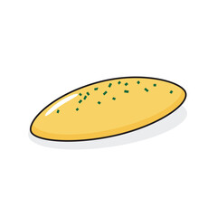 Folded yellow egg omelette sprinkled with green herbs or chives, a simple, delicious breakfast food flat vector icon.