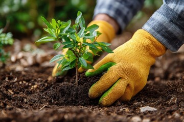 Preservation of Nature: Planting a Young Tree in the Ground