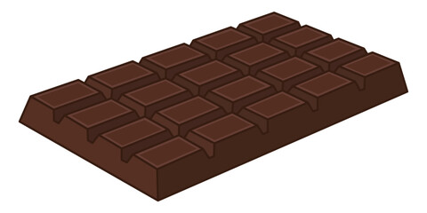 Whole dark chocolate bar with rectangular squares in isometric view, sweet food vector illustration isolated.