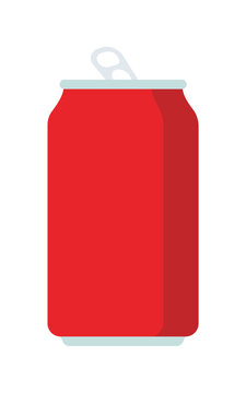 Red aluminum soda can with open pull tab, carbonated soft drink vector illustration isolated.