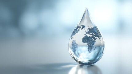 World map inside a water drop