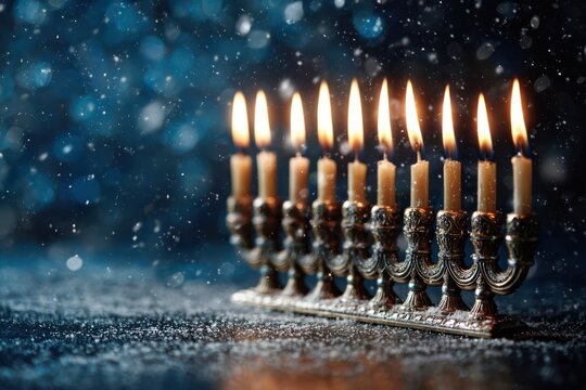Hanukkah Menorah Candle Flame in Joyous Family Setting