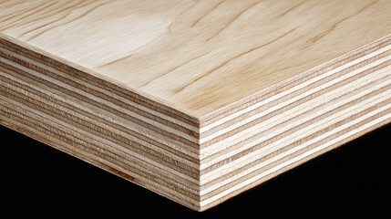 A close-up view of layered plywood, showcasing the wood grain and texture