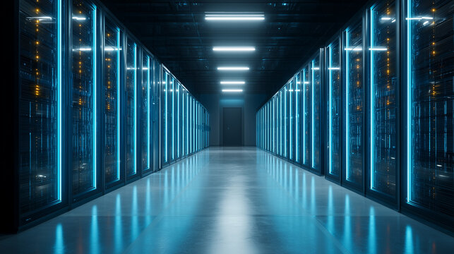 Modern data center corridor with server racks - Powered by Adobe