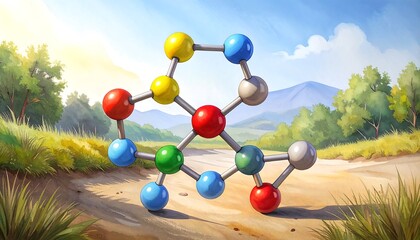 Colorful molecule in a landscape