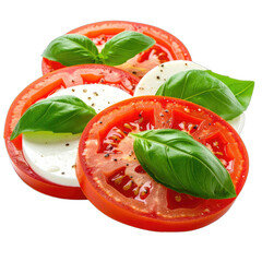 Fresh Caprese Salad Slices with Basil and Pepper on Black Background