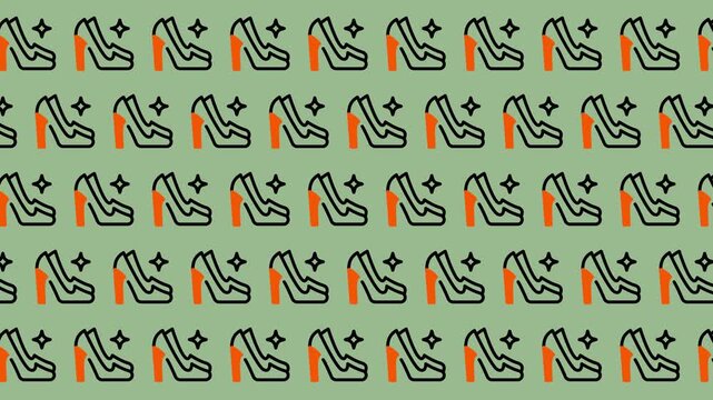 Stylish High Heel Shoe Pattern on Green Background.