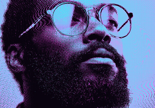 Pink And Blue Engraving Halftone Photo Effect