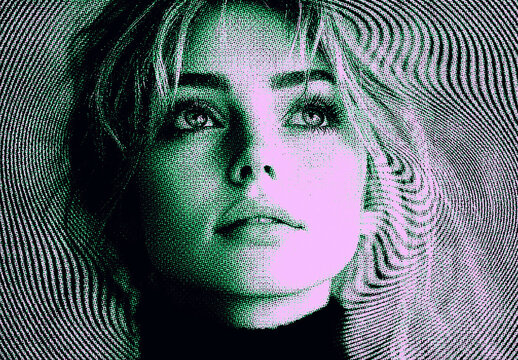 Green And Black Engraving Halftone Photo Effect