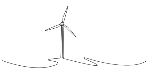 Continuous one line drawing of wind turbines eco energy. simple wind turbines outline vector illustration, Wind mill, wind generator energy, single continuous line art drawing. Windmill tower save pro