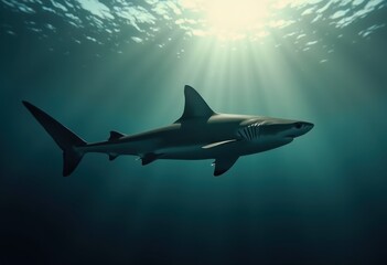 Fototapeta premium Hammerhead Shark Explorer of Ocean Depths Powerful Body Distinctive Head Marine Adventure Immersive Experience
