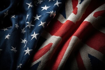 United States and United Kingdom Flags with Rich Textures and Dramatic Lighting