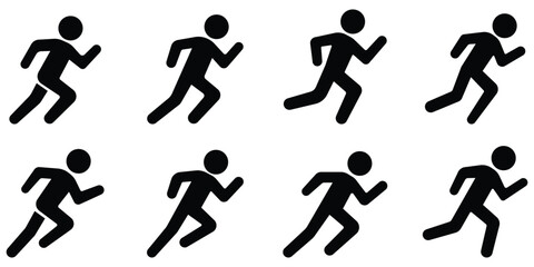 Running stickman motion set, Athlete sprint icon pack, Fast movement figure collection