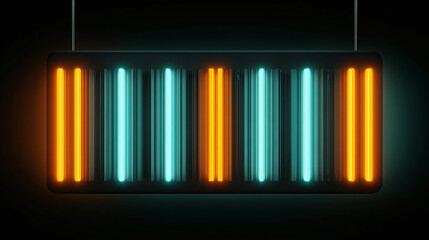 Fototapeta premium A vibrant neon sign with alternating colors of orange and blue lights, creating a modern aesthetic 