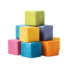 Colorful Wooden Blocks Stacked in Different Shapes and Sizes on a White Background in a Play Area