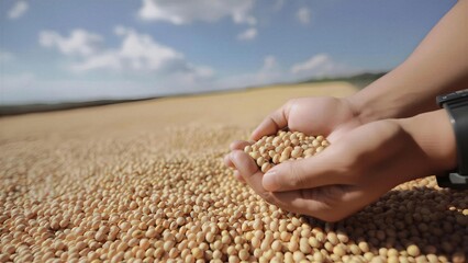 Harvest soybeans in hand
