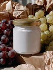 Blank glass jar mockup with gold lid