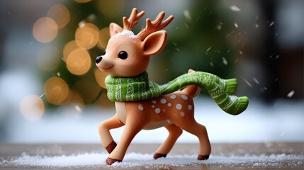 Cute Cartoon Reindeer Wearing Scarf in Snowy Scene