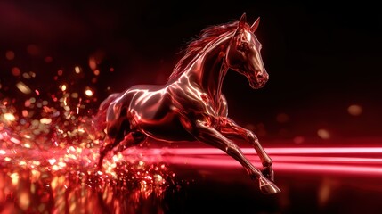 Futuristic Red Horse Running With Glowing Energy Trails