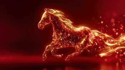 Glowing Fiery Horse Illustration on Red Background
