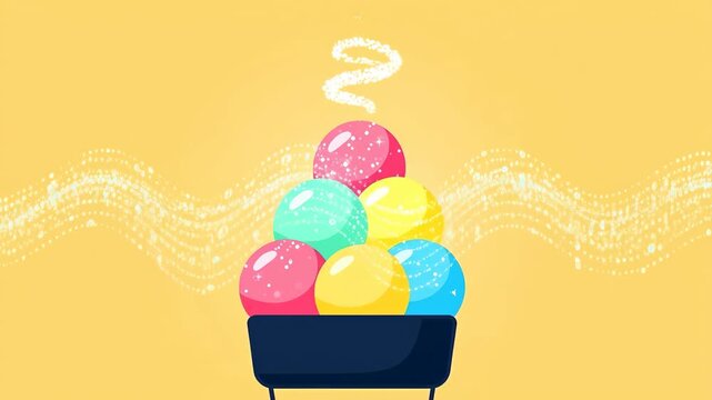 Animated Bowl of Colorful Steaming Ice Cream Scoops.