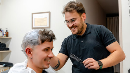 Hair bleaching service at modern barbershop