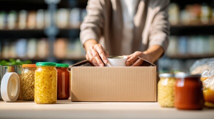 Packing food supplies for donation in community drive initiative