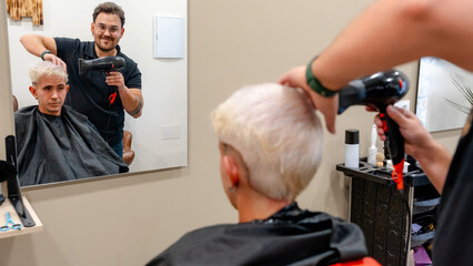 Hair bleaching and styling in modern barbershop