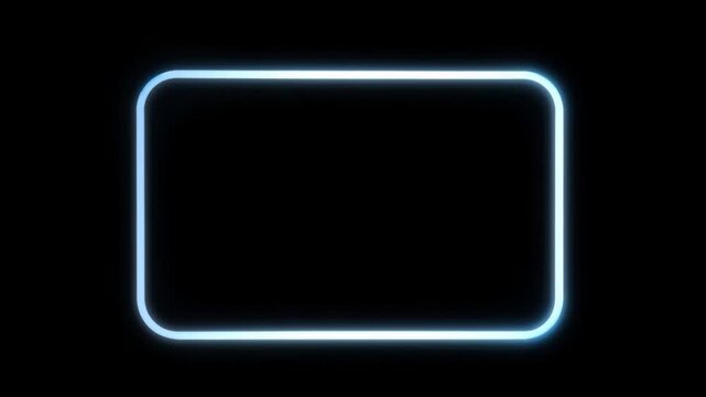 Abstract futuristic neon background with a blue glowing rounded rectangle pulsating on a black screen