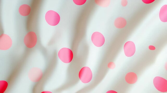 Colorful polka dot fabric spread out on a flat surface showcasing bright pink patterns