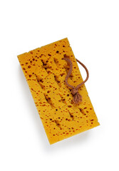 washing machine sponge, hydroscopic , porous sponge with rope, new , on a white background, isolate,