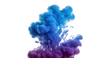 Majestic volumetric plume of cool blue and deep violet smoke and fluid, intricate abstract shape with wisps and tendrils, luminous against transparent background, ample copy space, mesmerizing fluid