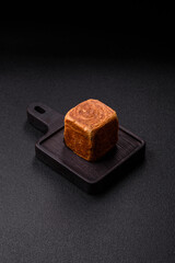 A French cube croissant with chocolate filling, a sweet breakfast pastry. Cube croissant