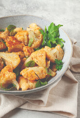 fried cauliflower salad, with spices and herbs, homemade, no people,