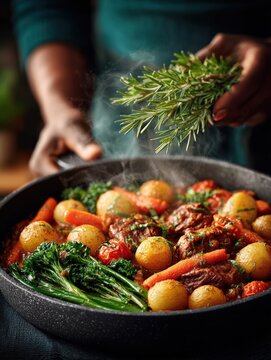 Delicious Vegetable Stew in Dutch Oven with Fresh Ingredients