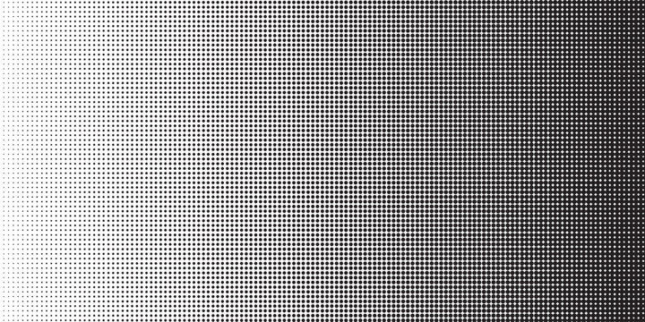 Dotted halftone gradient texture. Fading polka dot background. Repeated dots gradation pattern. Black vanishing comic pop art overlay backdrop. Halftone raster effect wallpaper. Vector Ilustration