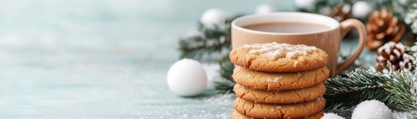Cozy Winter Scene Cookies, Coffee and Snow-Dusted Decor, Christmas , Holiday