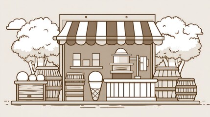 Ice cream shop illustration with vector graphics and decorative elements