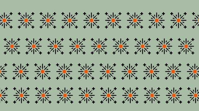Seamless Geometric Pattern with Starburst Motifs on Pale Green Background.