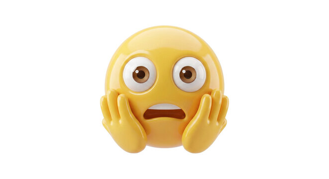 Surprised Emoji 3D Art: Shocked Face Reaction, Digital & Social Media Icon