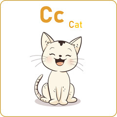 Educational Alphabet Letter C Flashcard with Cute Cat Cartoon Illustration