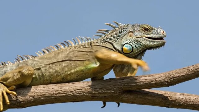 Iguana Silhouette Perched On A Branch