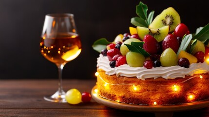 Festive Fruit Cake with Wine, dessert ,celebration