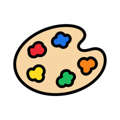 Artist's paint palette with colorful blobs of paint and black outline isolated on white background, Vector