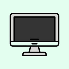 Modern flat icon of a desktop computer monitor on a light green background. isolated on white background, Vector