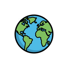 Stylized illustration of planet earth with continents depicted in green on blue isolated on white background, Vector