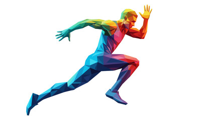 Abstract geometric illustration of a sprinting athlete in vibrant colors